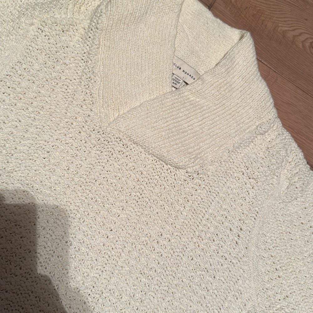 Club Monaco shawl collar cotton crochet sweater